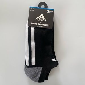 Adidas men’s no show cushioned socks 3 pairs size 6-12 black white gray